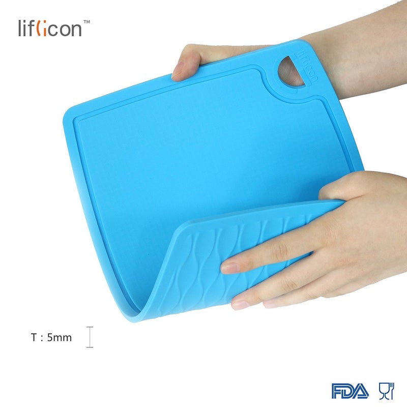 Liflicon Thick Silicone Cutting Boards for Kitchen Silicone Chopping Boards/Mats Set of 2 Extra Large14.6''x10.43''  Mini 9.1 x7.1  Non-slip Deep Drip Juice Groove  Dishwasher Safe-Blue - Image 5